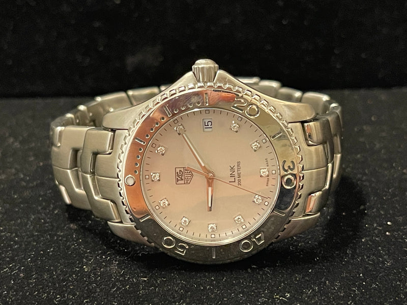 Tag Heuer Link SS Date Feature Men's Wrist Watch w/ 11 Diamonds - $8K APR w/ COA APR 57