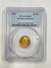 1926 US Liberty $2.50 Sesquicentennial PCGS MS 63 - $6K APR w/ COA APR57
