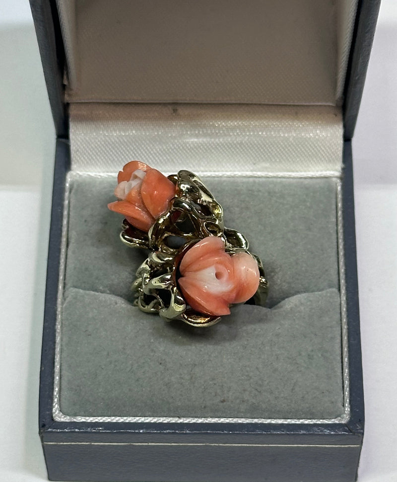 Vintage Ladies Ring Coral Roses in Yellow Gold Setting - $13K  APR w/ CoA!!!!!! APR57