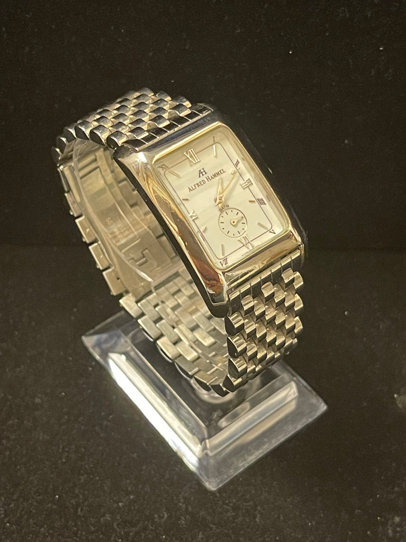 Alfred Hammel Tank Style White Dial SS Quartz Men's Wrist Watch - $6K APR w/ COA APR 57