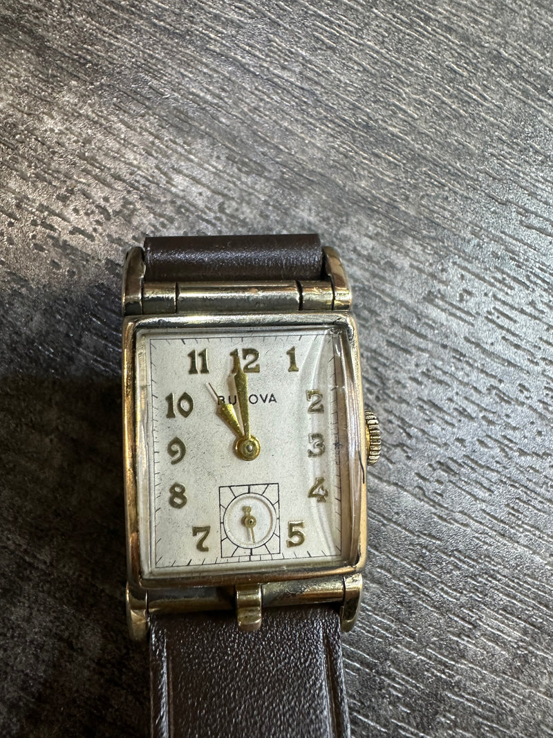 Bulova vintage 1940 rectangular tank watch  with 10k gold dials - $7K Appraisal APR57