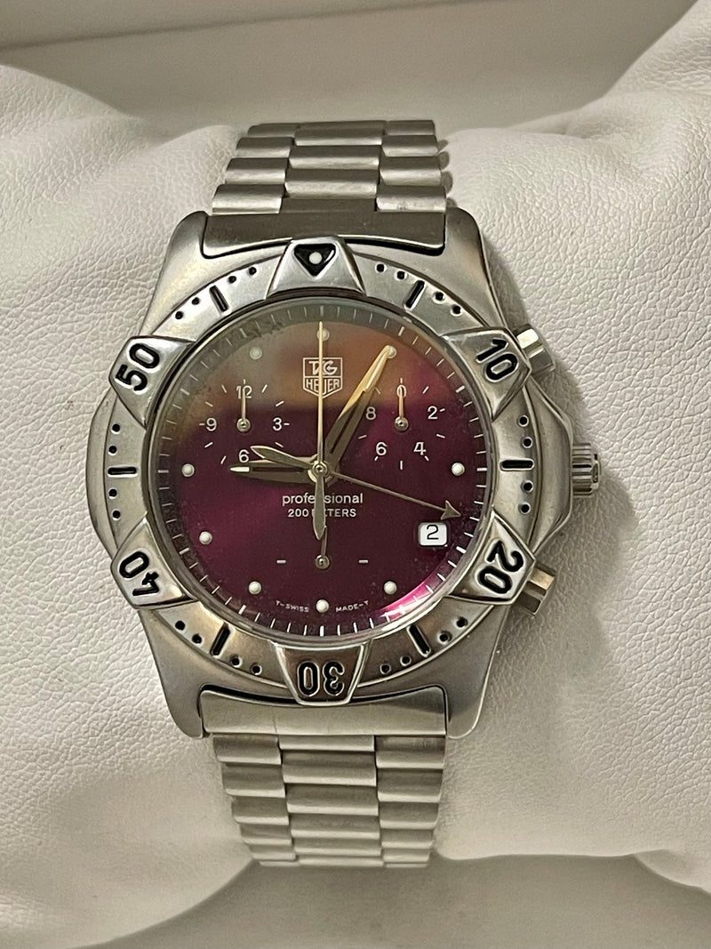 Tag Heuer Professional Rare Maroon Purple DIal SS Men's Watch - $10K APR w/ COA! APR 57