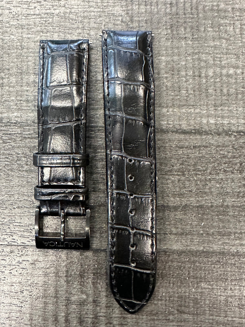 Techno Master Black Shinny Padded Stitched Leather Watch Strap -$600 APr w/ CoA! APR57