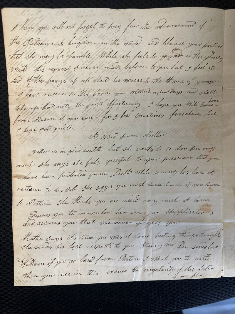 1860 BOSTON "THE LOVE OF LOVE BLISS" WRITTEN LETTER TO HUSBAND - $3K APR w CoA!! APR57