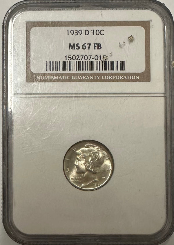 1939 RARE - D MERCURY SILVER DIME NGC AUTHENTICATED MS67 FB - $700 APR w CoA!+!! APR57