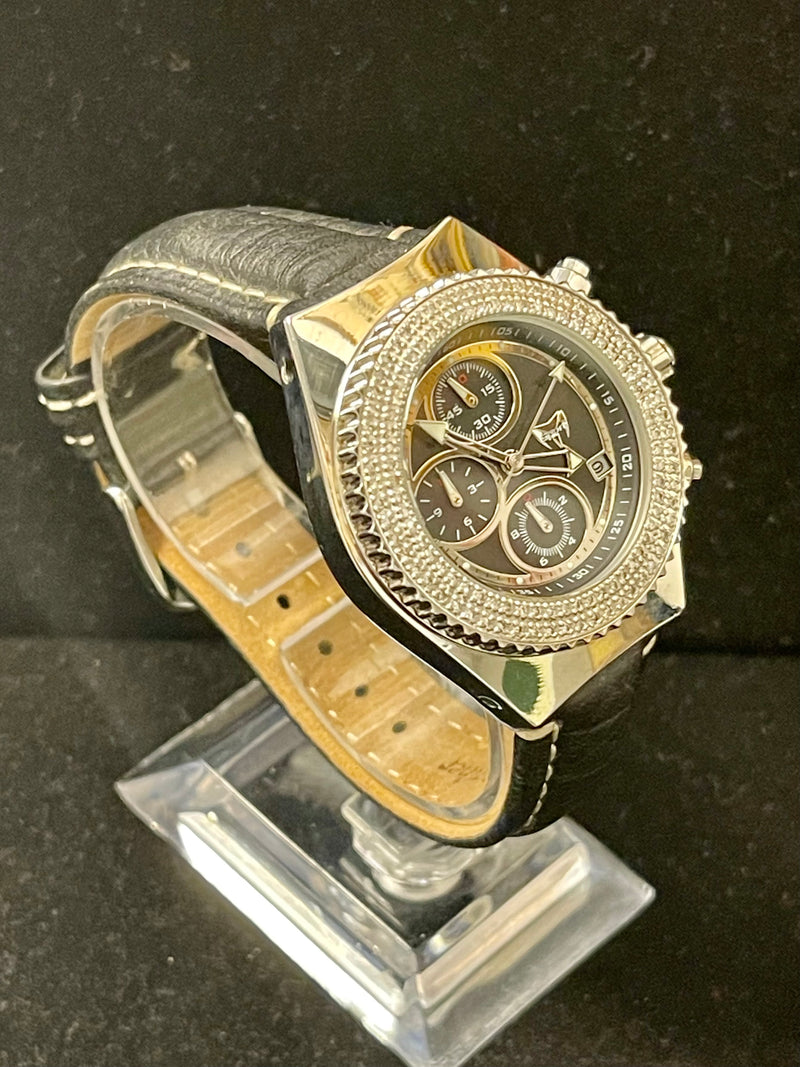 Techno Sport Jumbo Chrono SS w/ 120 Diamond Men's Wrist Watch - $3K APR w/ COA!! APR 57