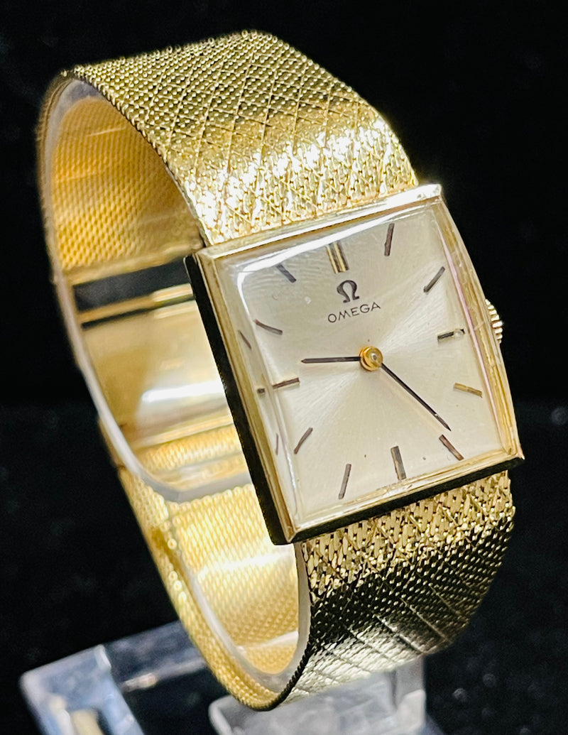 OMEGA 14K Gold Rectangular Watch w/ Silver Oyster dial - $15K APR Value w/ CoA! APR 57