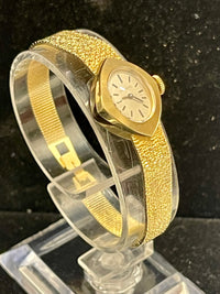 Movado Beautiful Marquise Shaped Dial Solid YG Ladies Wristwatch- $16K APR w/COA