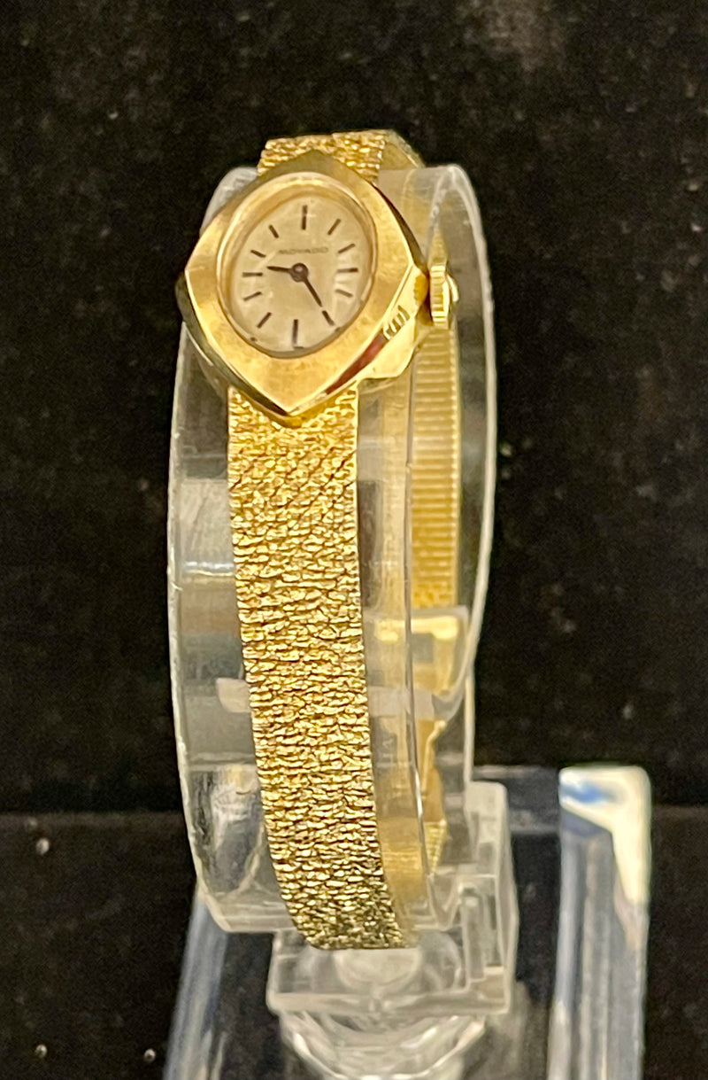 Movado Beautiful Marquise Shaped Dial Solid YG Ladies Wristwatch- $16K APR w/COA