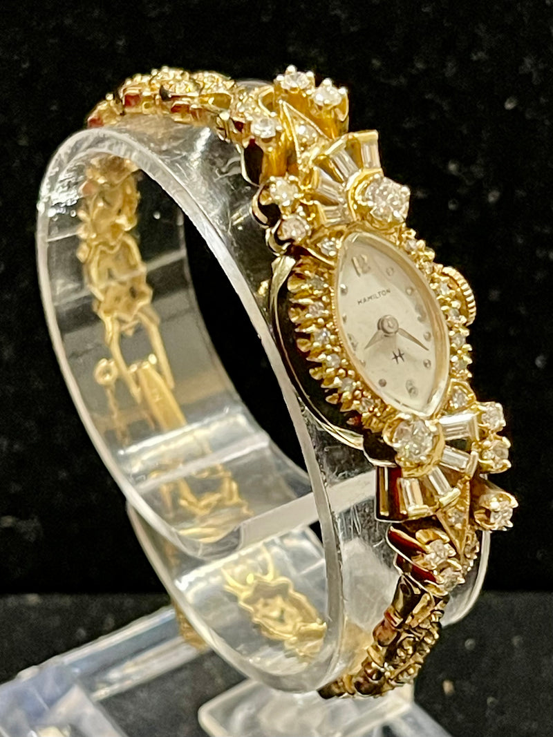 Hamilton Antique Designer Solid YG & Diam Ladies Wrist Watch - $30K APR w/ COA!!