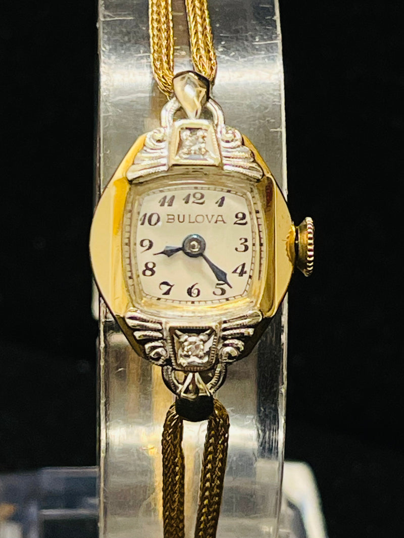 BULOVA 1920'S VINTAGE RARE YELLOW GOLD & DIAMONDS LADIES WATCH - $7K APR w/COA!