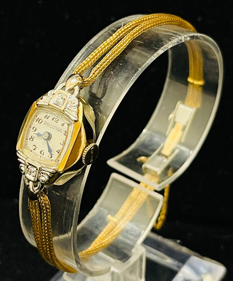 BULOVA 1920'S VINTAGE RARE YELLOW GOLD & DIAMONDS LADIES WATCH - $7K APR w/COA!