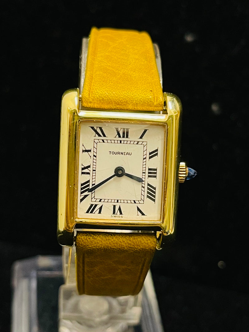 TOURNEAU 1940'S VINTAGE BEAUTIFUL YELLOW GOLD TONE UNISEX WATCH- $6K APR w/ COA!