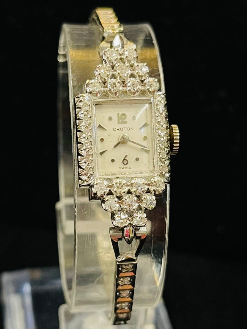 CROTON 1940'S VINTAGE LIKE NEW SOLID WHITE GOLD LADIES WATCH - $15K APR w/ COA!!