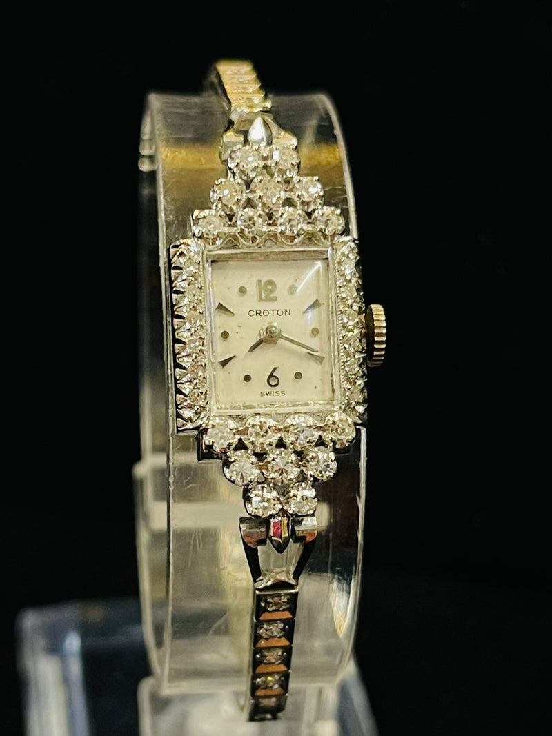 CROTON 1940'S VINTAGE LIKE NEW SOLID WHITE GOLD LADIES WATCH - $15K APR w/ COA!!