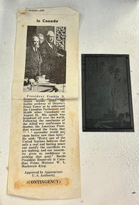 FDR Canadian PM 1943 Unique Hand Engraved Wood Plate Press Photo $20k APR w/ COA APR57