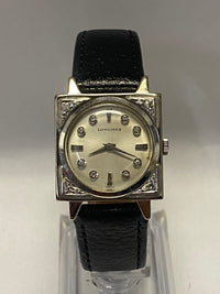 LONGINES Solid White Gold & Diamond Vintage C.1940's Square Watch-$20K APR w/COA APR57