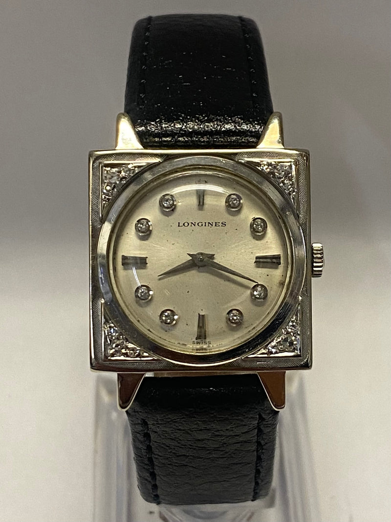 LONGINES Solid White Gold & Diamond Vintage C.1940's Square Watch-$20K APR w/COA APR57