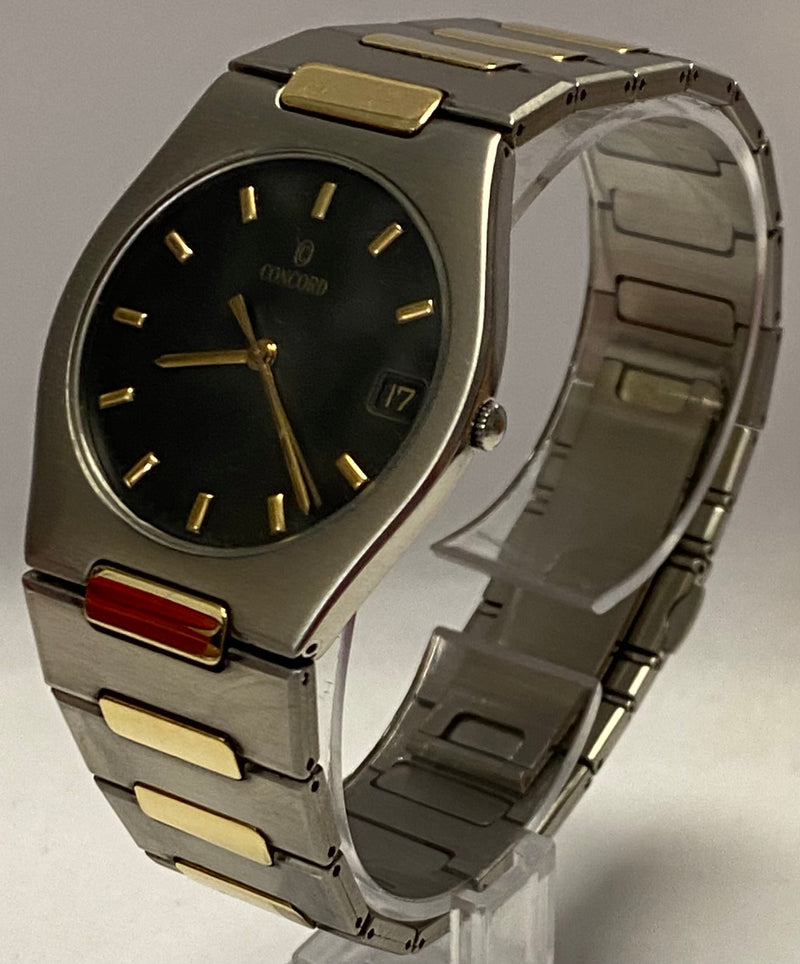CONCORD Date F. w/ Rare Black Dial Stainless Steel Men's Watch - $8K APR w/ COA! APR57