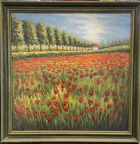 Un-Signed Original Oil on Canvas Painting Poppy Field Framed - $10K APR w/CoA APR57