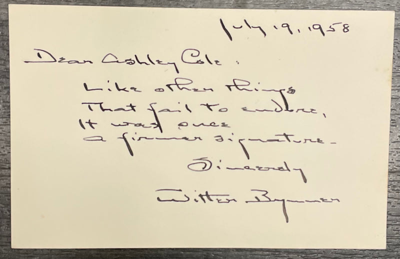 Witter Bynner Hand Written and Signed Card 1958 - $6K APR w/CoA APR57