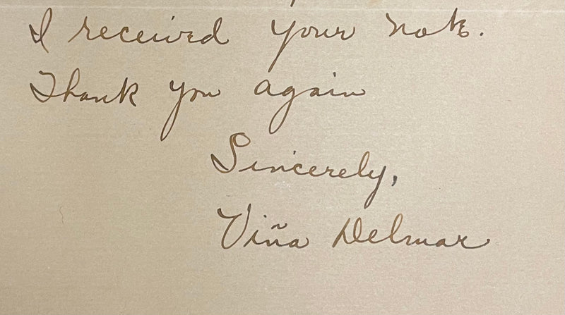 Viña Delmar Signed Hand Written Thank You Letter 1936 - $2K APR w/CoA APR57