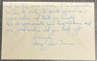 Signed Hand Written Letterhead Postcard Mary Jane Truman 1945 - $2.5K APR w/CoA APR57