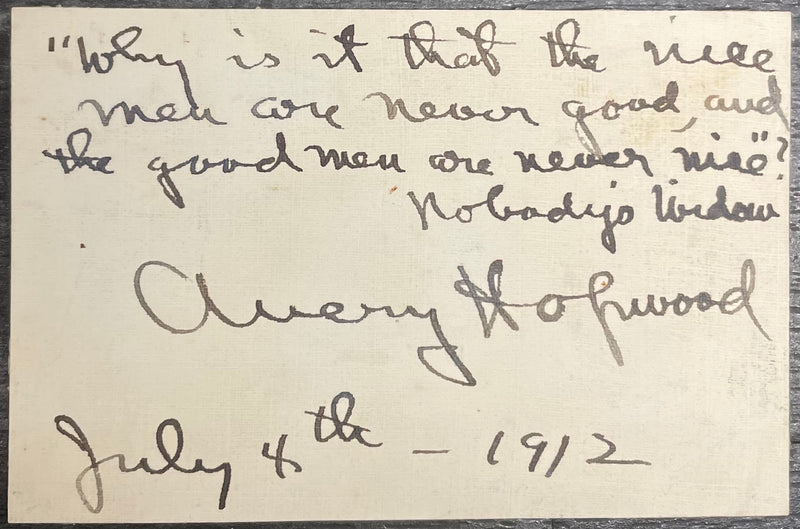 Original Avery Hopwood Hand Written Signed Notecard 1912 - $6K APR w/CoA APR57