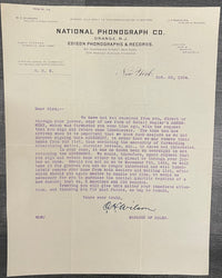 C.H. Wilson Signed Letter Edison Phonograph Company 1904 - $10K APR w/CoA APR57
