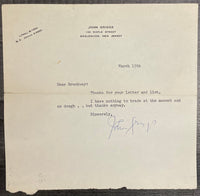 Original Signed Typed Letter John Griggs Actor Mid 20th Century - $4K APR w/CoA APR57