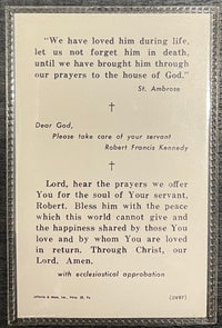 Original Robert Francis Kennedy Funeral Mass Prayer Card 1968 - $1K APR w/CoA APR57
