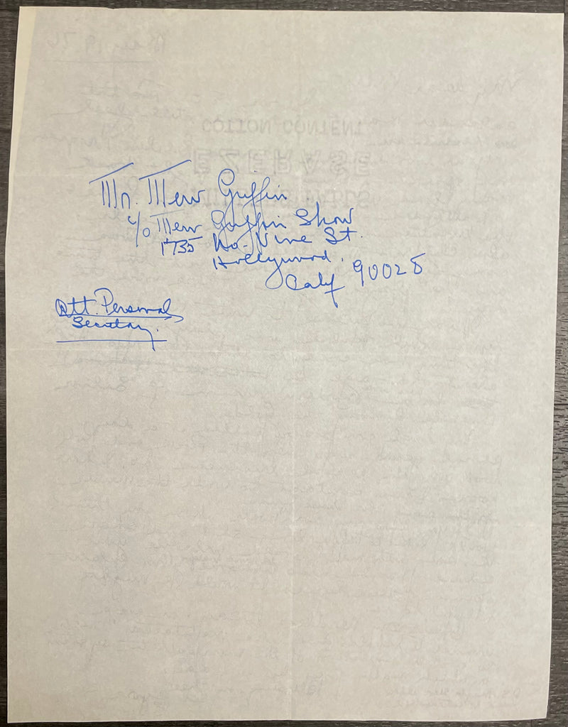 Handwritten Signed Ruth Donnelly Letter/Lyrics Merv Griffin 1976 - $10K APR w/CoA APR57