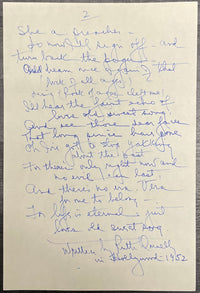 Original Handwritten Signed Ruth Donnelly Poem Hollywood 1952 - $10K APR w/CoA APR57