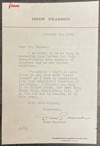 Drew Pearson Signed Letter Washington Merry Go Round 1949 - $2K APR w/CoA APR57