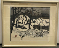 Original Kiyoshi Saitō Snow Covered Houses Woodcut Print 1955 - $6K APR w/CoA APR57