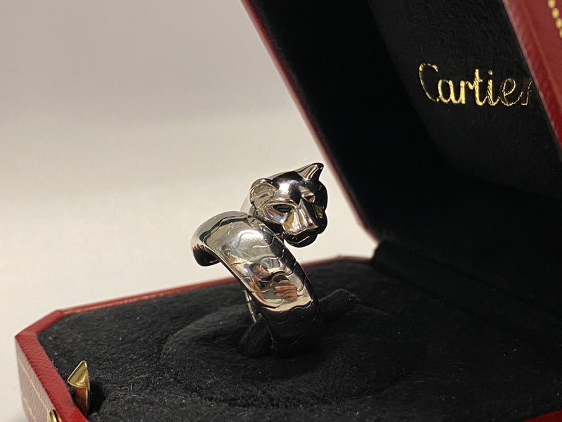 Cartier Paris Lakarda Panther Ring In 18Kt White Gold With Emeralds And  Jade | eBay