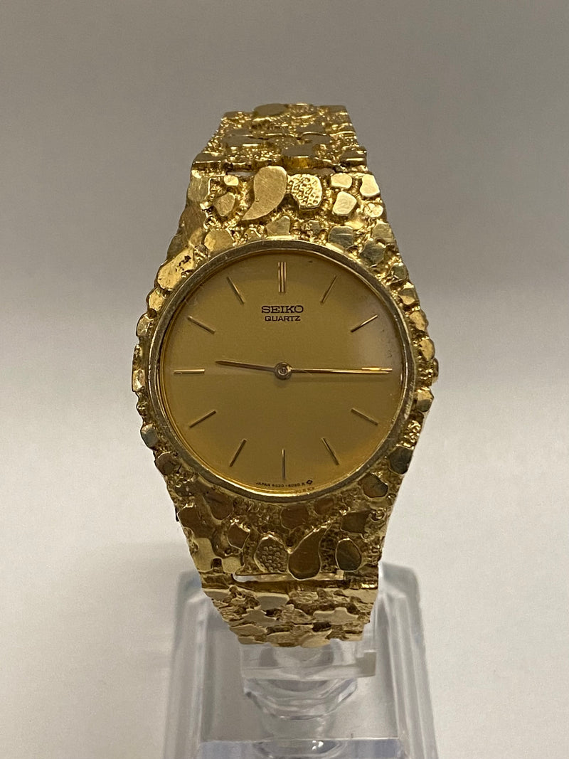 Women's 14k Yellow Gold Nugget Band Bracelet Geneve Watch with Diamond