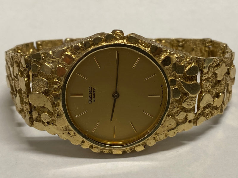 SEIKO Unique Solid Gold Nugget Style Bracelet Design Men's Watch- $15K APR w/COA APR57