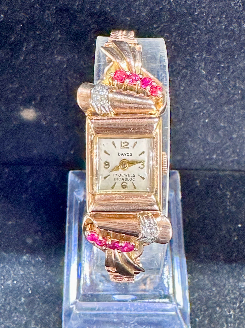 Davos 1920s Rubies & Diamond Solid Rose Gold Ladies Wrist Watch- $16K APR w/ COA APR 57