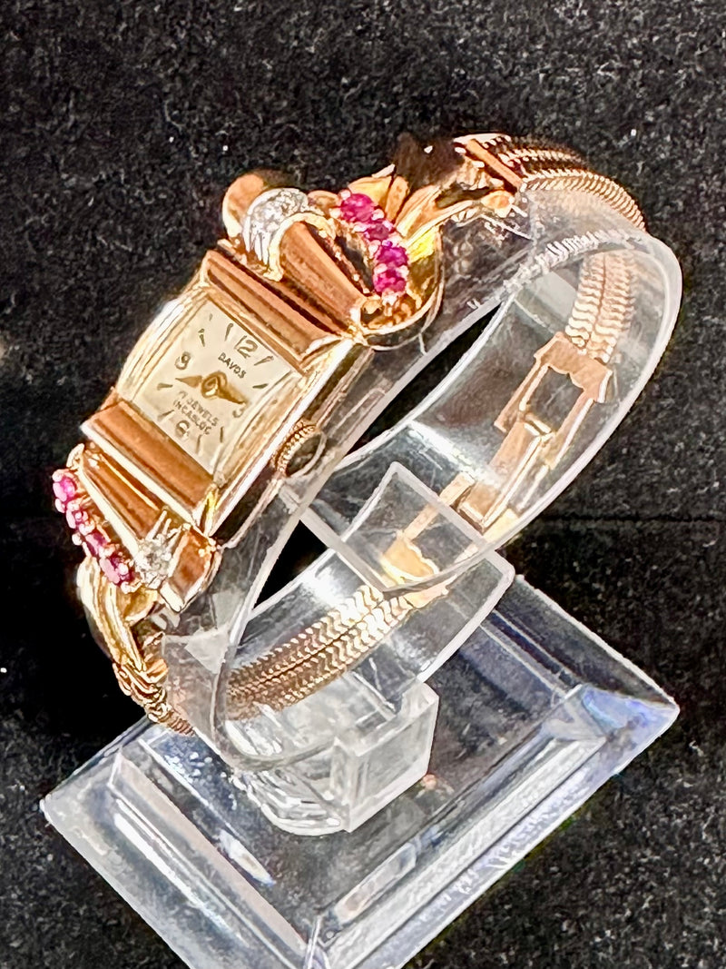 Davos 1920s Rubies & Diamond Solid Rose Gold Ladies Wrist Watch- $16K APR w/ COA APR 57