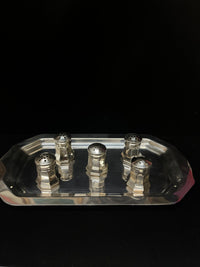 CARTIER STERLING SILVER SALT AND PEPPER SHAKERS SET OF 5, 1 TRAY -$6K APR w/ CoA APR 57