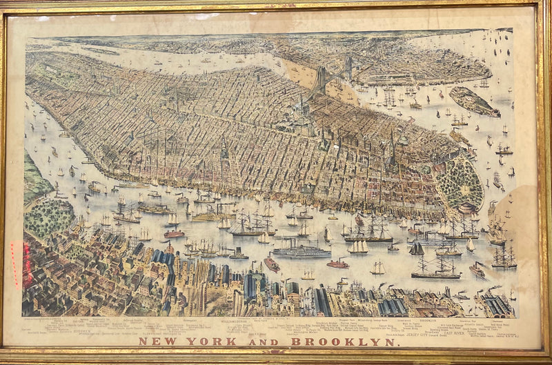 BEAUTIFUL FRAMED PRINT, NEW YORK TO BROOKLYN VINTAGE MAP 1877  - $20K APR w CoA! APR57