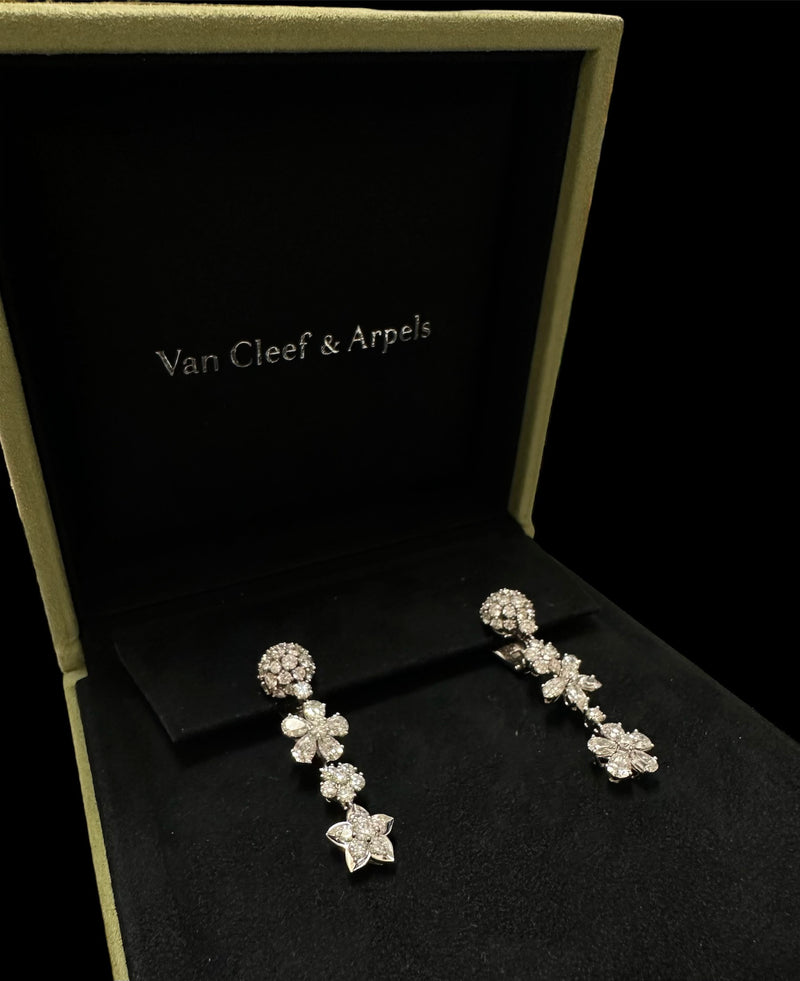 VAN CLEEF & ARPELS FOLIE DES PRES 18K WT GOLD DIAMOND EARRING - $140K APR w CoA! APR57