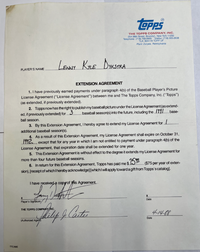 Lenny Dykstra 1988 Unique Signed MLB Topps Contract Extension - $3K APR w/ CoA! APR57
