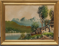 Original Early 20th C. Mountain Log Cabin Oil Painting - $3K APR Value w/ CoA! APR57