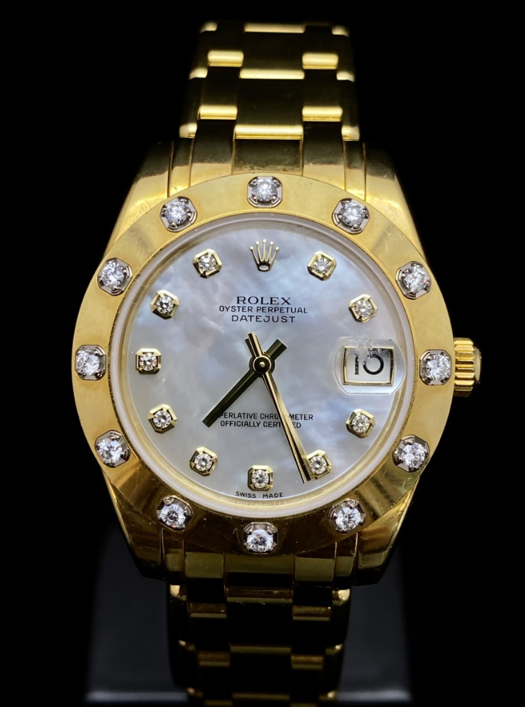 ROLEX Oyster Perpetual Datejust 18K Yellow Gold with Diamond Bezel and Diamond Pearl Dial! - $70K Appraisal Value! APR57