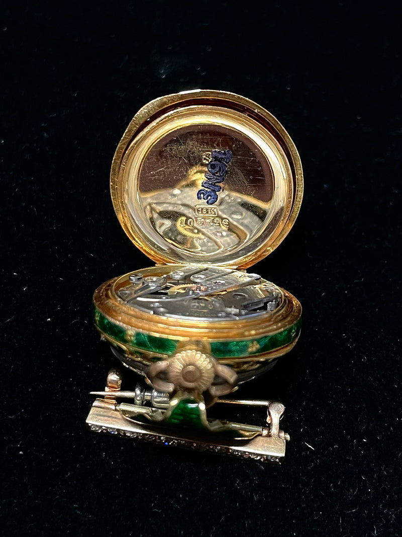 Antique 1905 Green Enamel Pendant Watch with Diamonds - $40K APR w/ COA! APR57