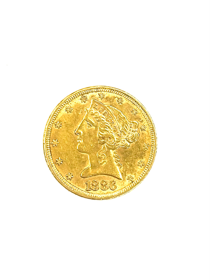1886 US LIBERTY HEAD $5 GOLD COIN - $1.5K APR w/ COA APR57