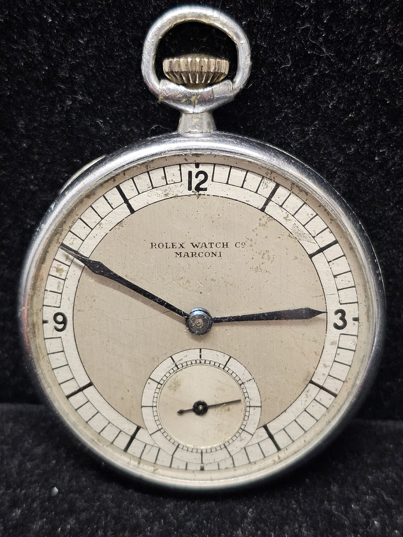 ROLEX Rare 1920's Marconi Pocket Watch Stainless Steel 15J Engraved - $20K VALUE APR 57