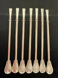 Set of 7, 800% Silver Bombilla Straws for Yerba Mate C.1980 - $2.5K APR w/CoA!! APR57